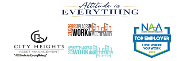 2026 Best Places to Work Multifamily, 2026 Best Places to Work Multifamily for Women, and NAA Top Employer award logos